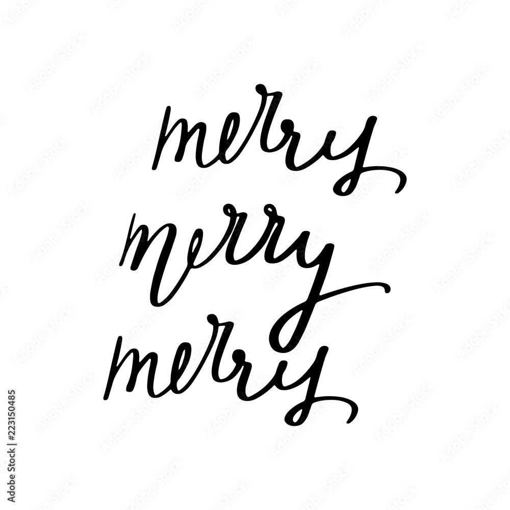 merry merry merry - Hand drawn holiday and Christmas vector typography. New Year card decoration. Quote isolated on background. lettering