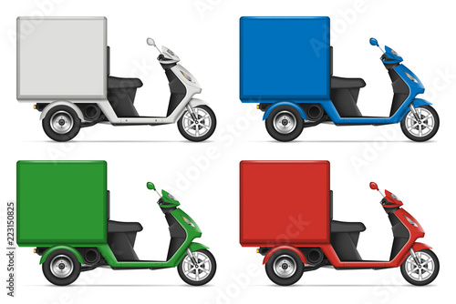 Cargo scooter profile view on white for vehicle branding, corporate identity. All elements in the groups on separate layers for easy editing and recolor