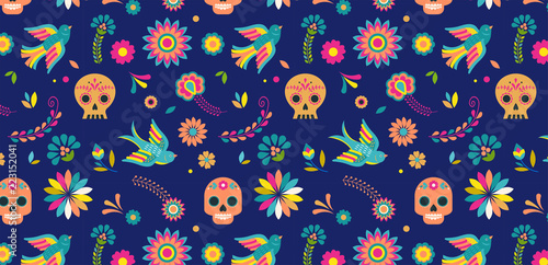 Day of the dead, Dia de los muertos background and seamless pattern