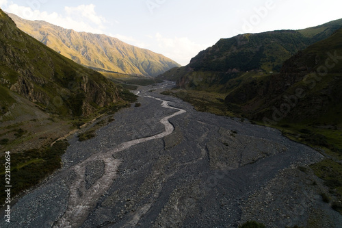The Terek River flows through the Daryal Gorge.