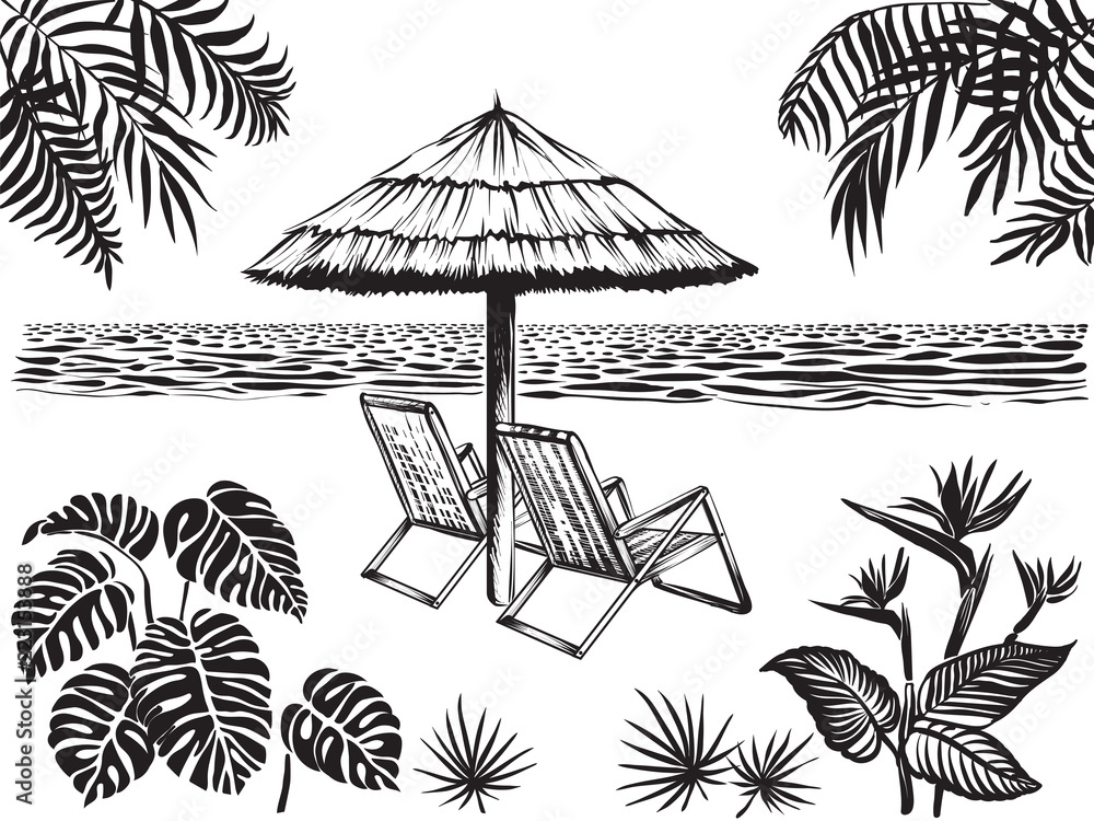beach scene, Pencil Sketch - Arthub.ai