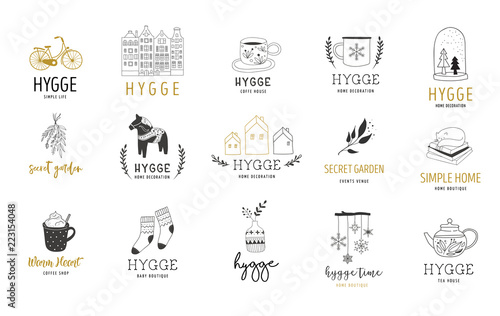 Hygge - Simple Life in Danish, collection of hand drawn elegant and clean logos, elements photo