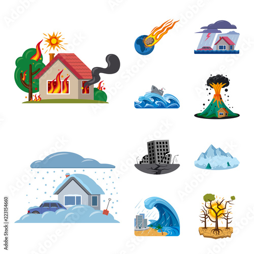 Vector illustration of natural and disaster symbol. Collection of natural and risk vector icon for stock.