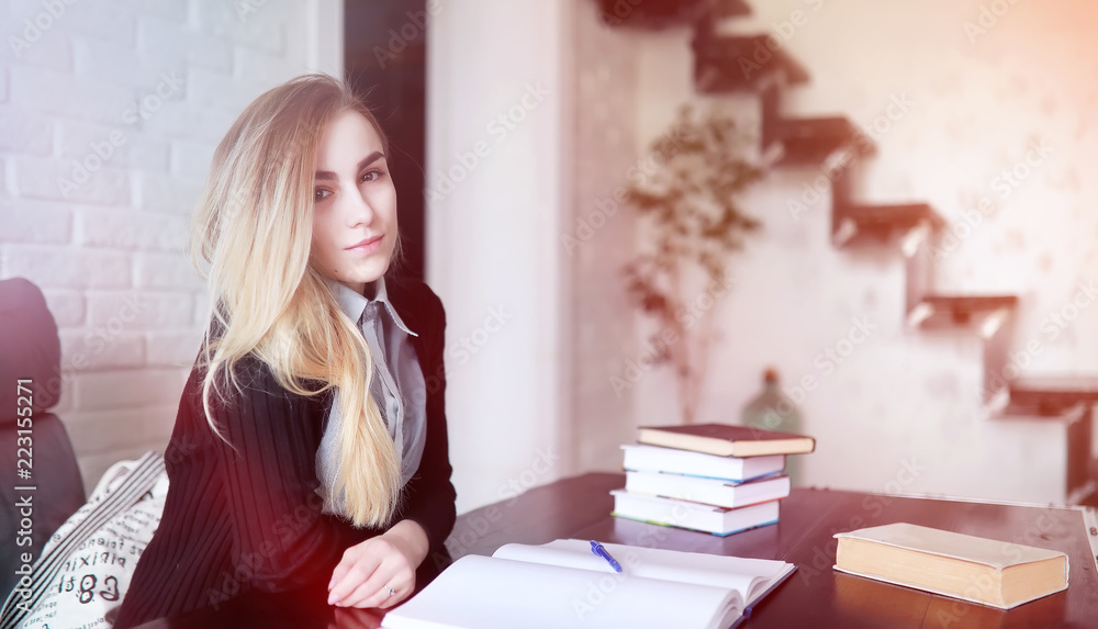 Young pretty blonde girl student Young pretty blonde girl student