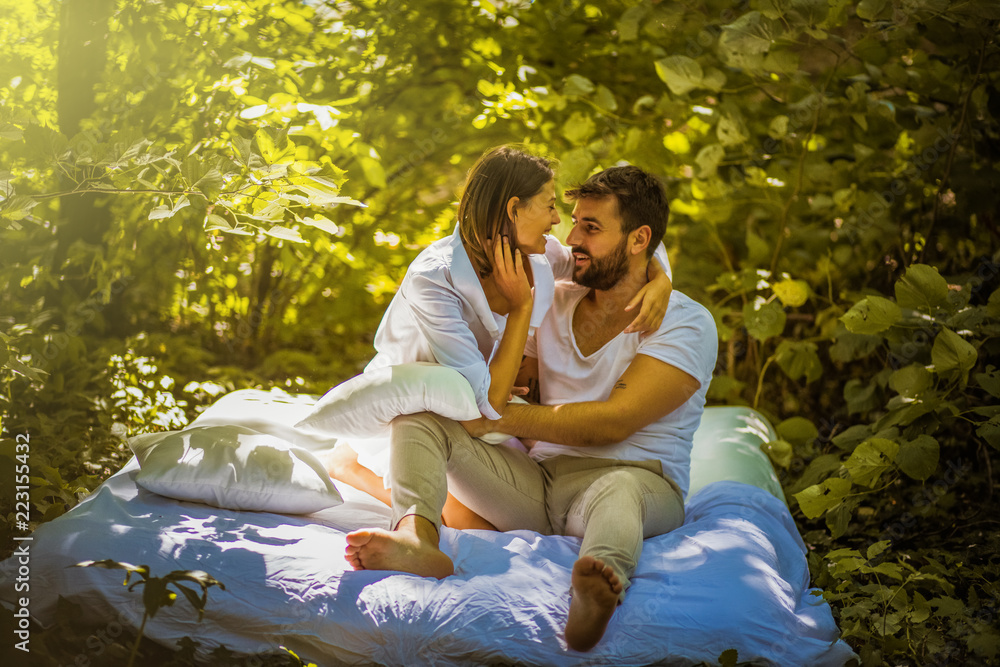 Morning love in nature. Happy couple. Morning love in nature. Happy couple.