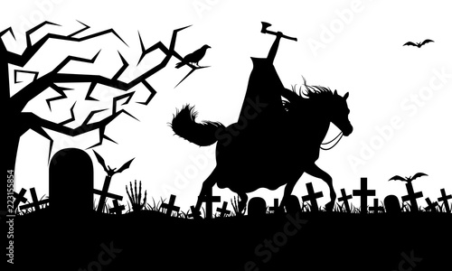Illustration of a headless horseman isolated on white