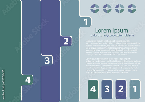 Colorful bookmarks, symbols and text fields. Concept menu with 4 options. Bright color pattern of infographic design.