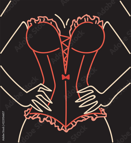 Woman in red corset neon lamps light sign