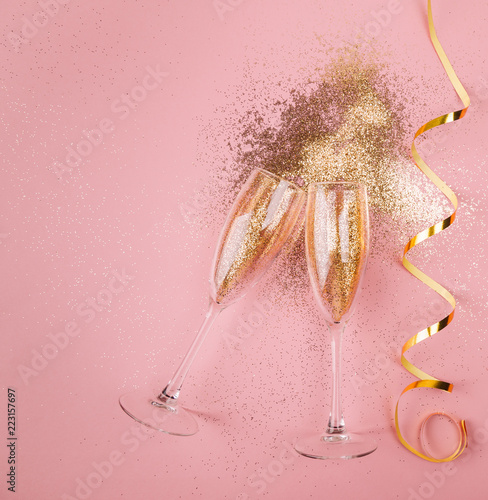 New year celebration concept on pink background photo