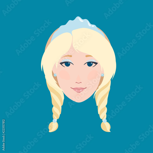 Blonde woman flat portrait as Snow maiden Snegurochka