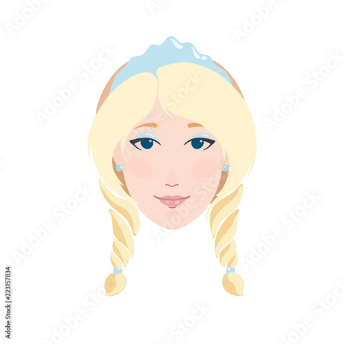 Blonde woman flat portrait as Snow maiden Snegurochka
