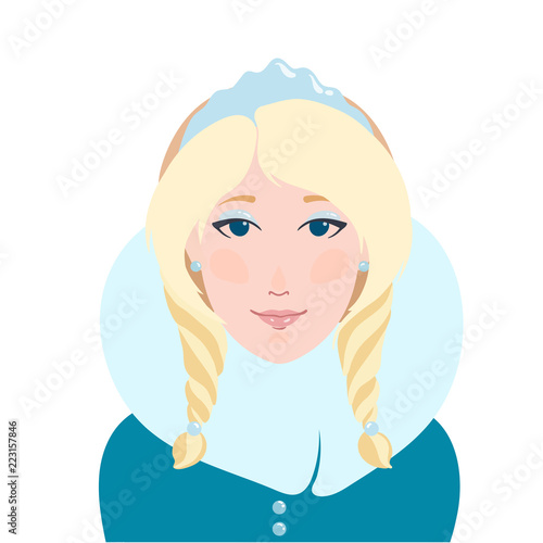 Blonde woman flat portrait as Snow maiden Snegurochka