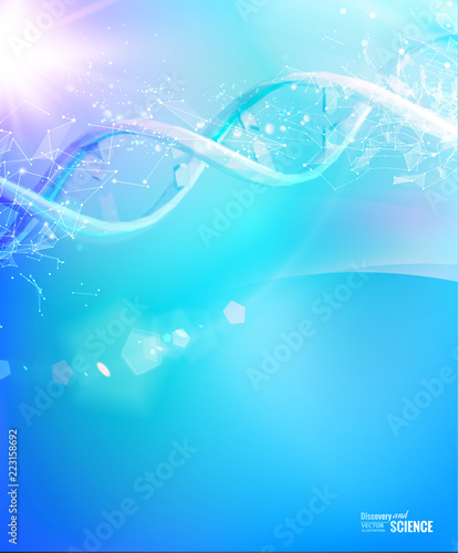 Abstract deep sea background in science design. Cosmetic DNA of a cream molecule. Beauty skin care design over the blue backdrop. Vector illustration.