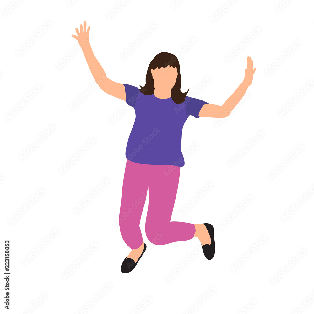 flat style girl jumping, happy