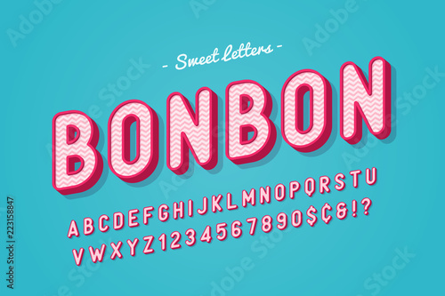 Vector sweet candy font design, alphabet, typeface, letters and 