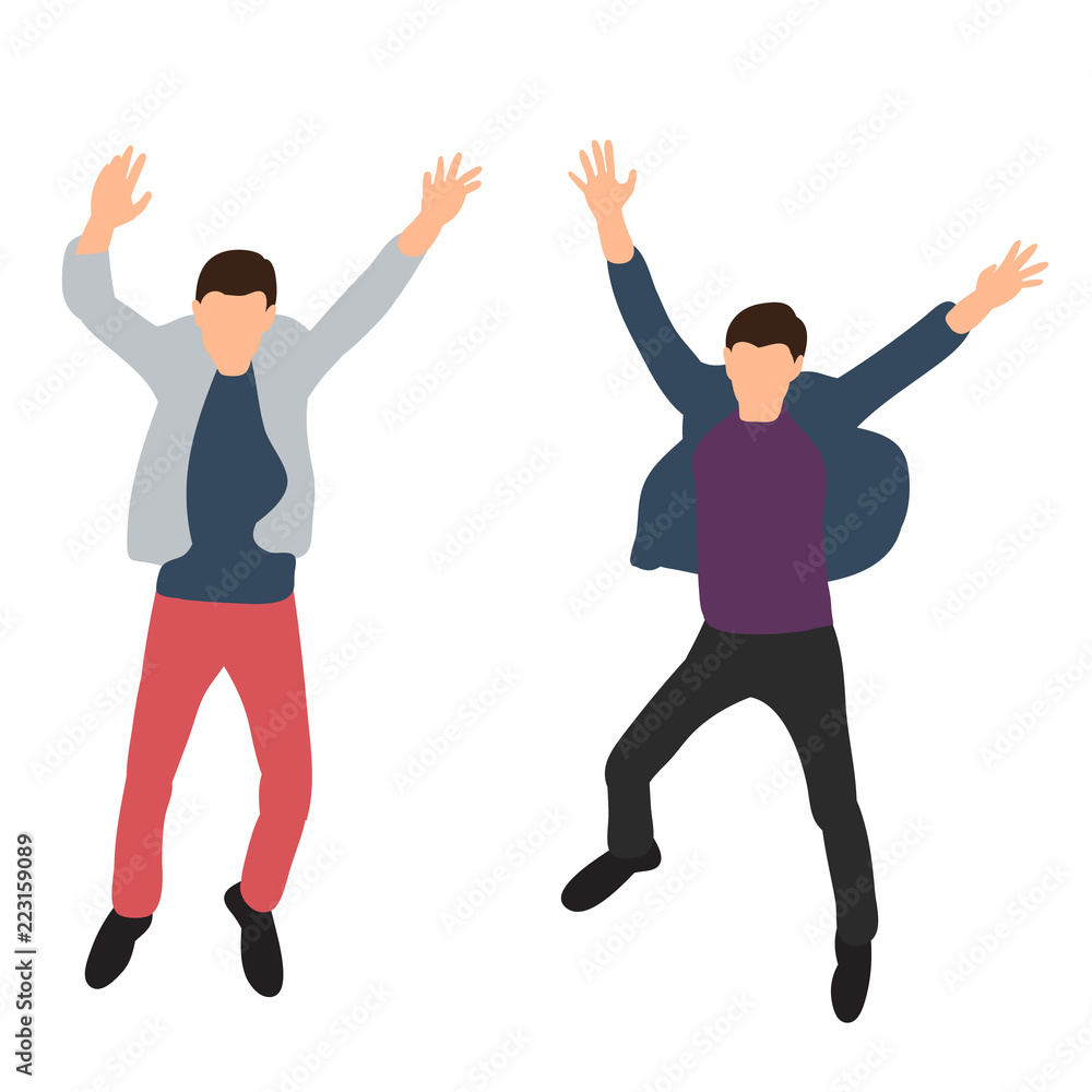 vector, isolated, flat style man in jacket jumping vector, isolated, flat style man in jacket jumping