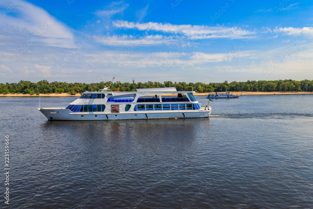 Tourist ship sailing on the Dnieper river in Kiev