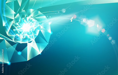 Abstract science design with polygons and triangles. Dna molecule spyral background. Vector illustration. photo