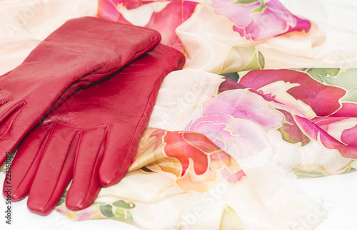 Wallpaper Mural red leather gloves and a delicate silk scarf Torontodigital.ca