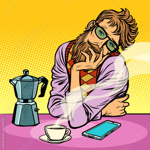 hipster man morning coffee
