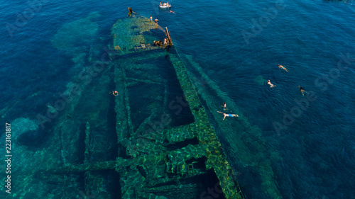 swimming over the old wreck Michelle, Adriatic sea, Croatia