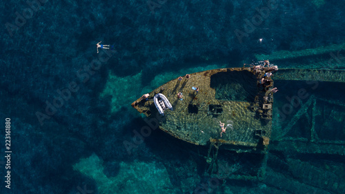 Fotografie swimming over the old wreck Michelle, Adriatic sea, Croatia
