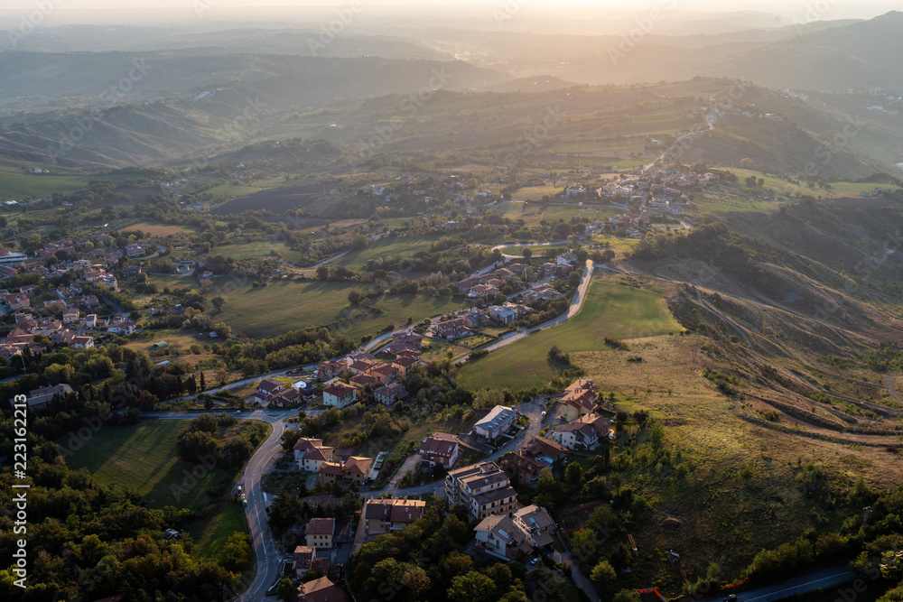 Aerial view of early sunrays Aerial view of early sunrays