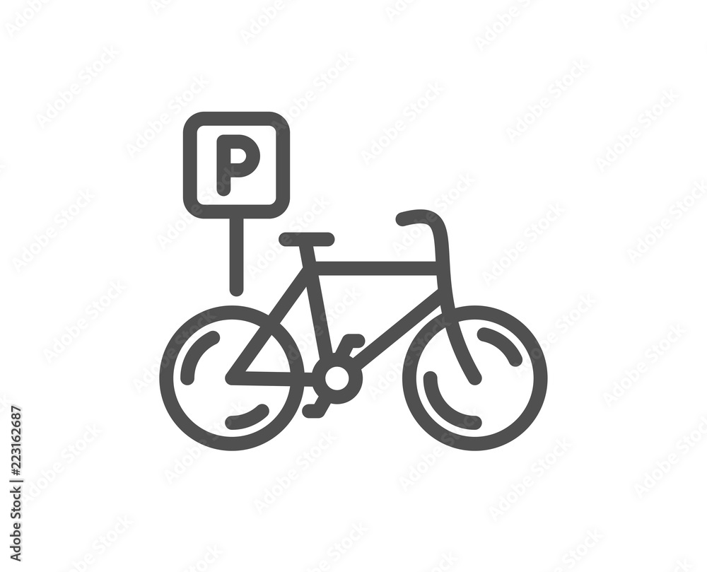 Bicycle parking line icon. Bike park sign. Public transport place symbol. Quality design element. Classic style bicycle. Editable stroke. Vector Bicycle parking line icon. Bike park sign. Public transport place symbol. Quality design element. Classic style bicycle. Editable stroke. Vector