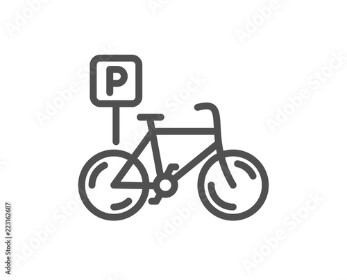 Bicycle parking line icon. Bike park sign. Public transport place symbol. Quality design element. Classic style bicycle. Editable stroke. Vector