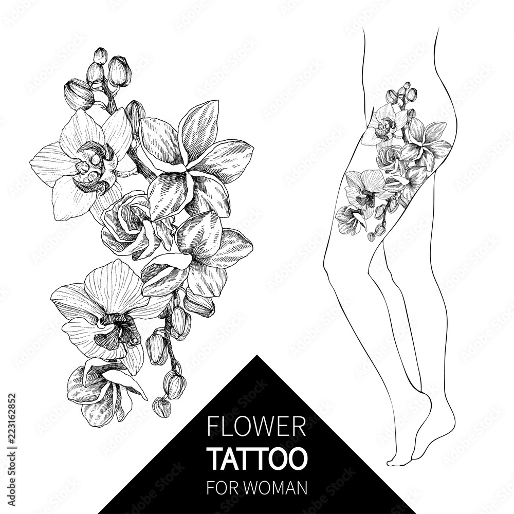 Orchid Tattoo Ideas  Sketch BW
