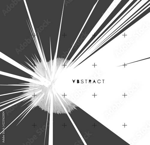 Background with exploding rays. Abstract vector illustration with dynamic effect. Cover design template. Can be used for advertising, marketing and presentation.