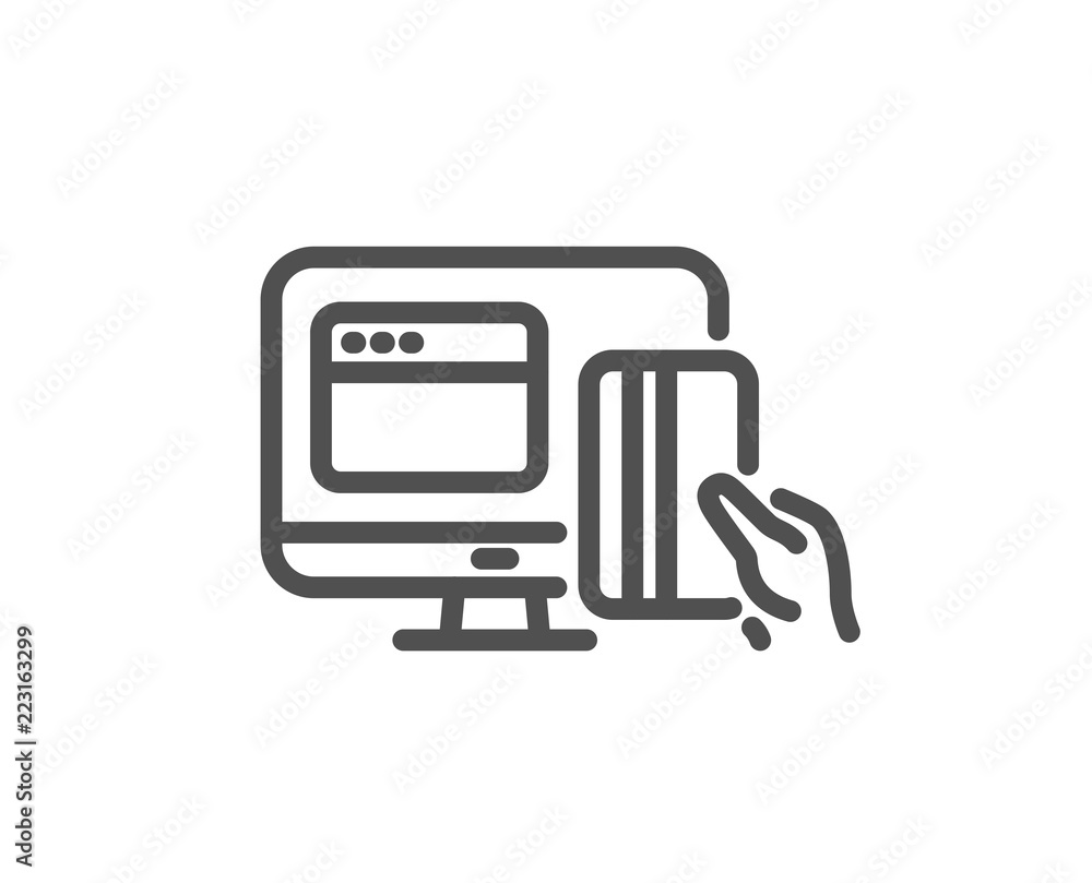 Online Payment methods line icon. Web money sign. Credit card symbol. Quality design element. Classic style online pay. Editable stroke. Vector Online Payment methods line icon. Web money sign. Credit card symbol. Quality design element. Classic style online pay. Editable stroke. Vector
