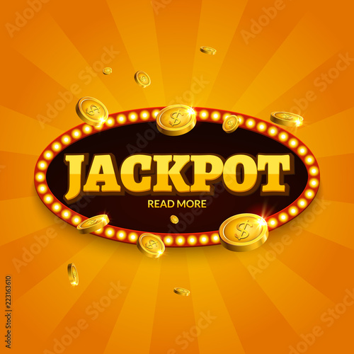 Jackpot gambling retro banner decoration. Business jackpot decoration. Winner sign lucky symbol template with coins money