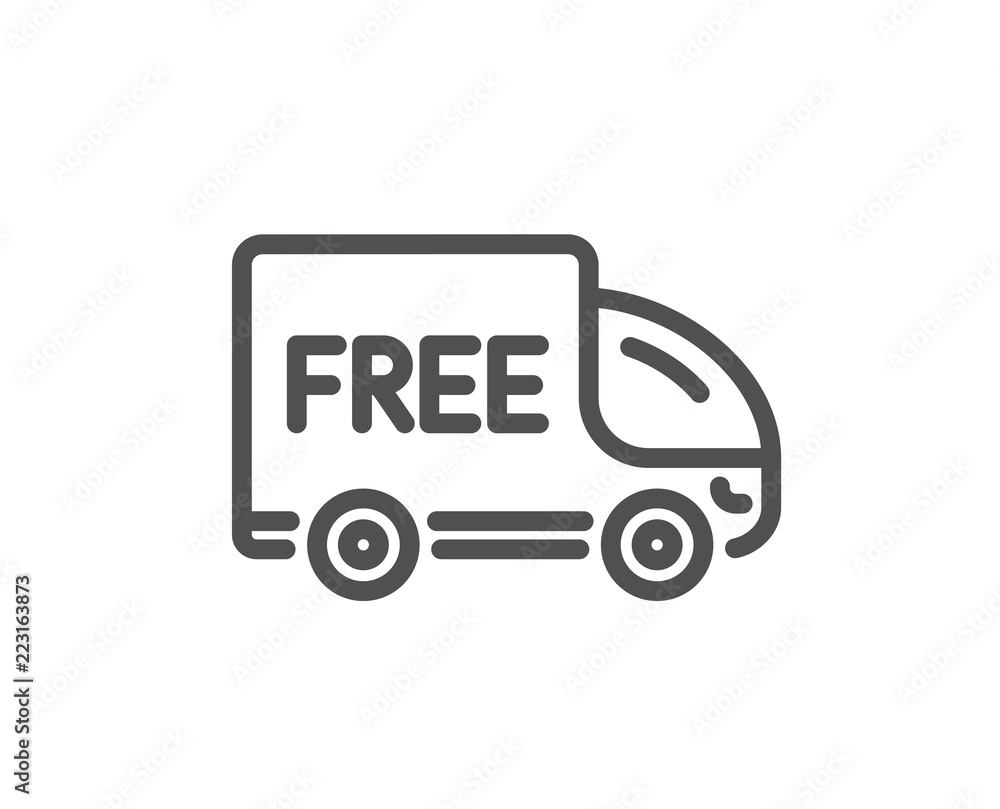 Free delivery line icon. Shopping truck sign. Clearance symbol. Quality design element. Classic style free delivery. Editable stroke. Vector Free delivery line icon. Shopping truck sign. Clearance symbol. Quality design element. Classic style free delivery. Editable stroke. Vector
