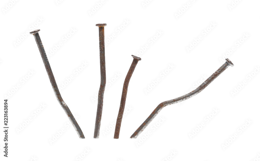 Obraz premium Set old, rusty metal nail isolated on white background