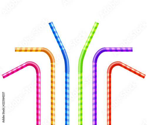 Drinking straws set. Vector colorful pipe tube plastic straw for juice, cocktail isolated