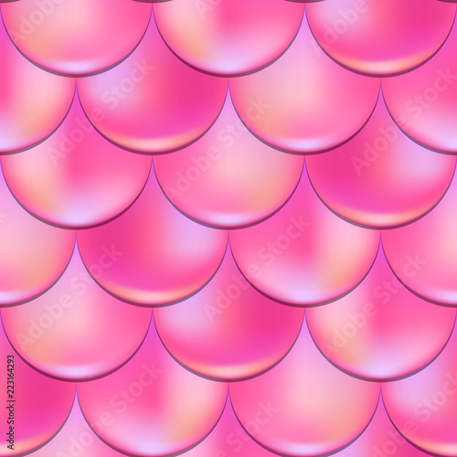 Mermaid or fish scale seamless pattern with holographic effect. Pink mermaid vector background.