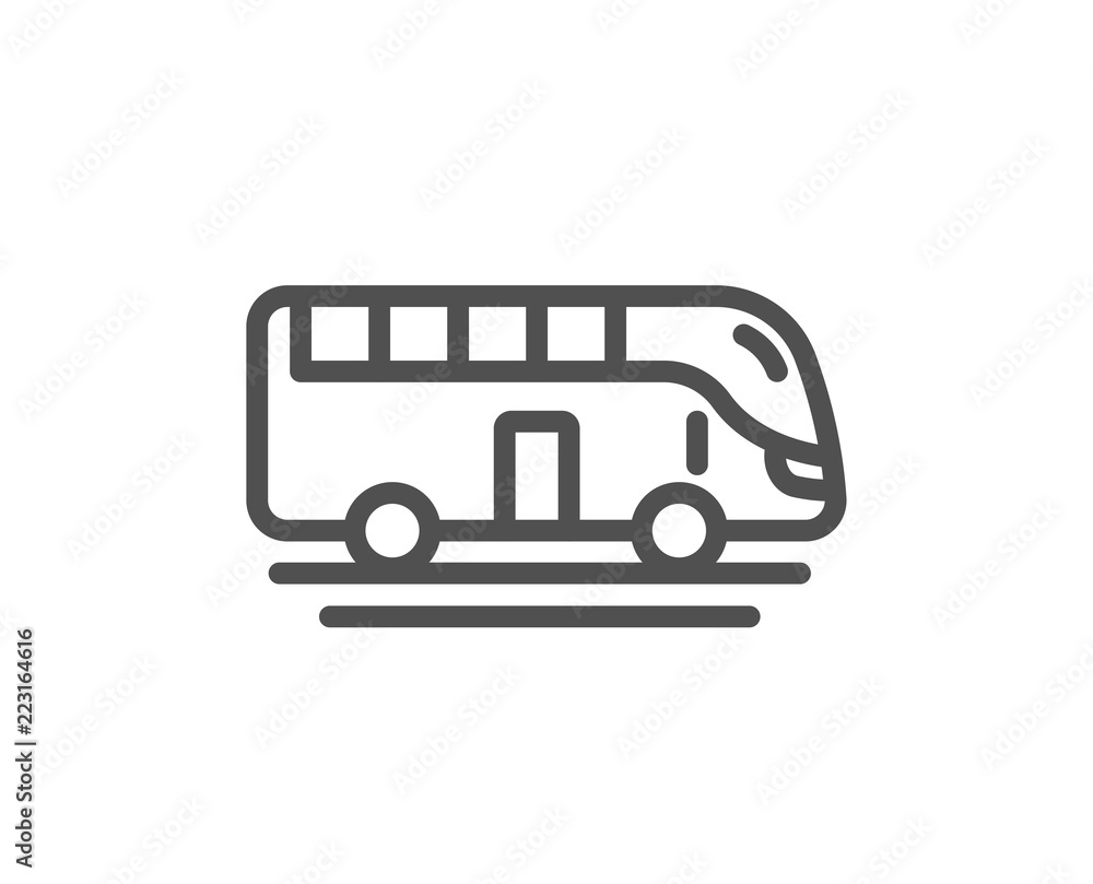 Bus tour transport line icon. Transportation sign. Tourism or public vehicle symbol. Quality design element. Classic style bus. Editable stroke. Vector