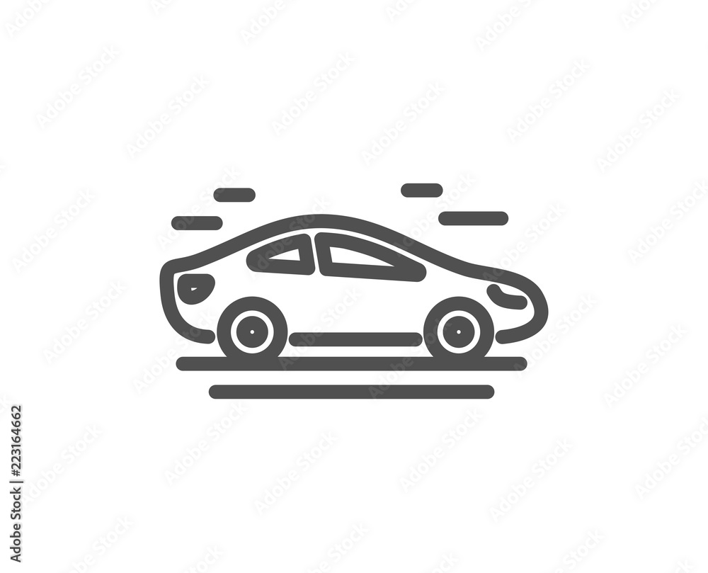 Car transport line icon. Transportation vehicle sign. Driving symbol. Quality design element. Classic style car transport. Editable stroke. Vector