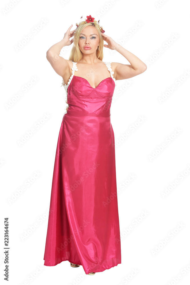 Portrait of beautiful woman in pink dress posing Portrait of beautiful woman in pink dress posing