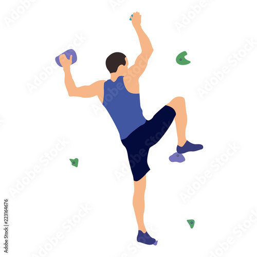 Man on climbing wall
