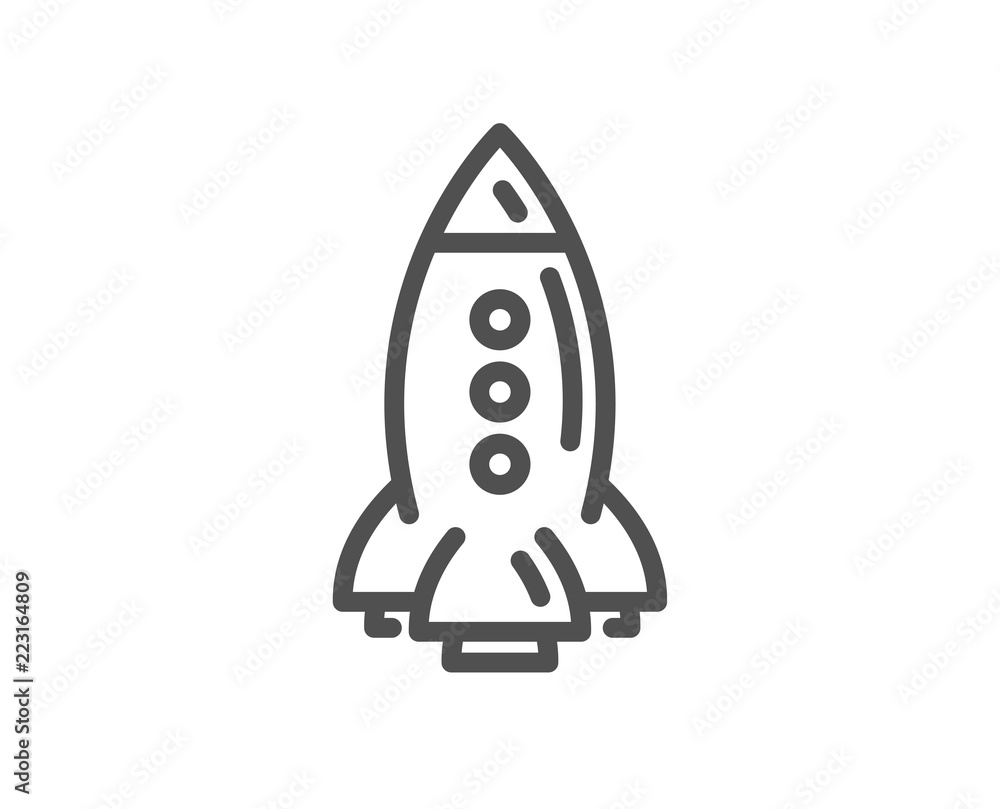 Rocket line icon. Spaceship transport sign. Aircraft symbol. Quality design element. Classic style rocket. Editable stroke. Vector Rocket line icon. Spaceship transport sign. Aircraft symbol. Quality design element. Classic style rocket. Editable stroke. Vector