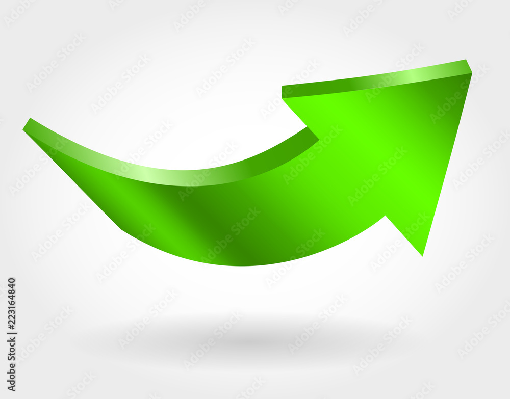 Green up arrow and neutral white background. 3D illustration Green up arrow and neutral white background. 3D illustration