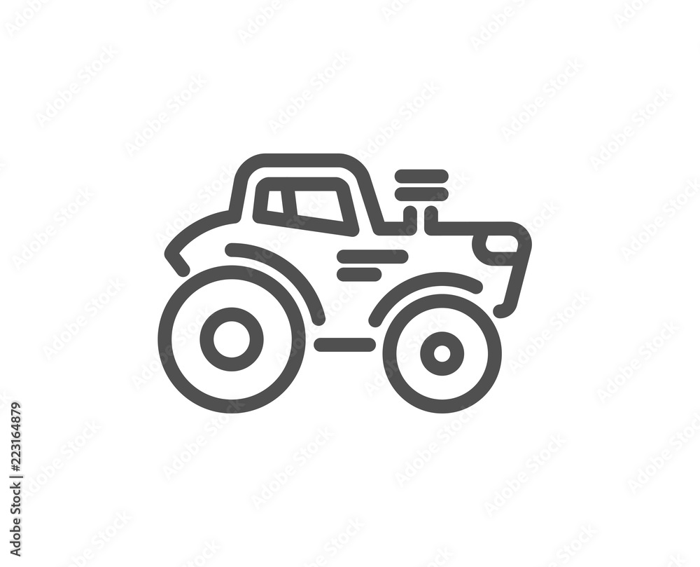 Tractor transport line icon. Agriculture farm vehicle sign. Quality design element. Classic style tractor. Editable stroke. Vector Tractor transport line icon. Agriculture farm vehicle sign. Quality design element. Classic style tractor. Editable stroke. Vector