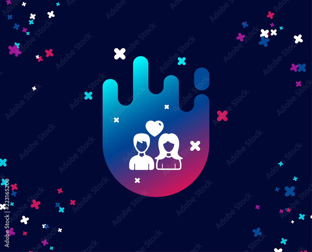 Naklejka premium Couple with Heart simple icon. Users Group sign. Male and Female Person silhouette symbol. Cool banner with icon. Abstract shape with gradient. Vector