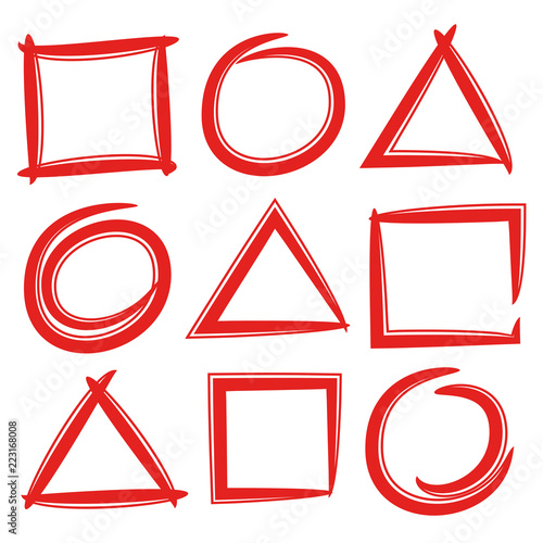red hand drawn geometric frames, markers