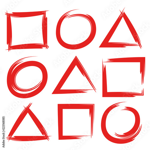 red hand drawn geometric frames, markers