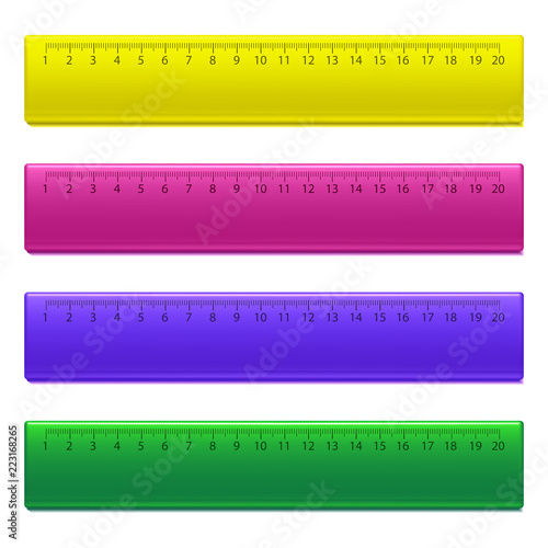 Realistic Detailed 3d Color School Measuring Rulers Set. Vector