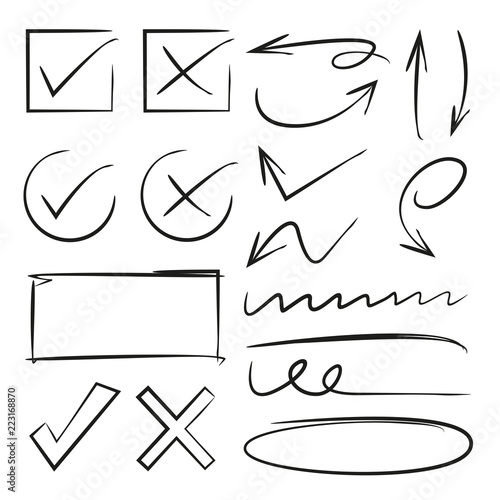 arrows, check marks, underlines, vector illustration