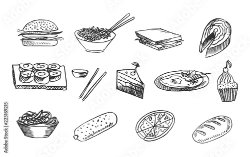 Food sketches template, vector illustration isolated on white background